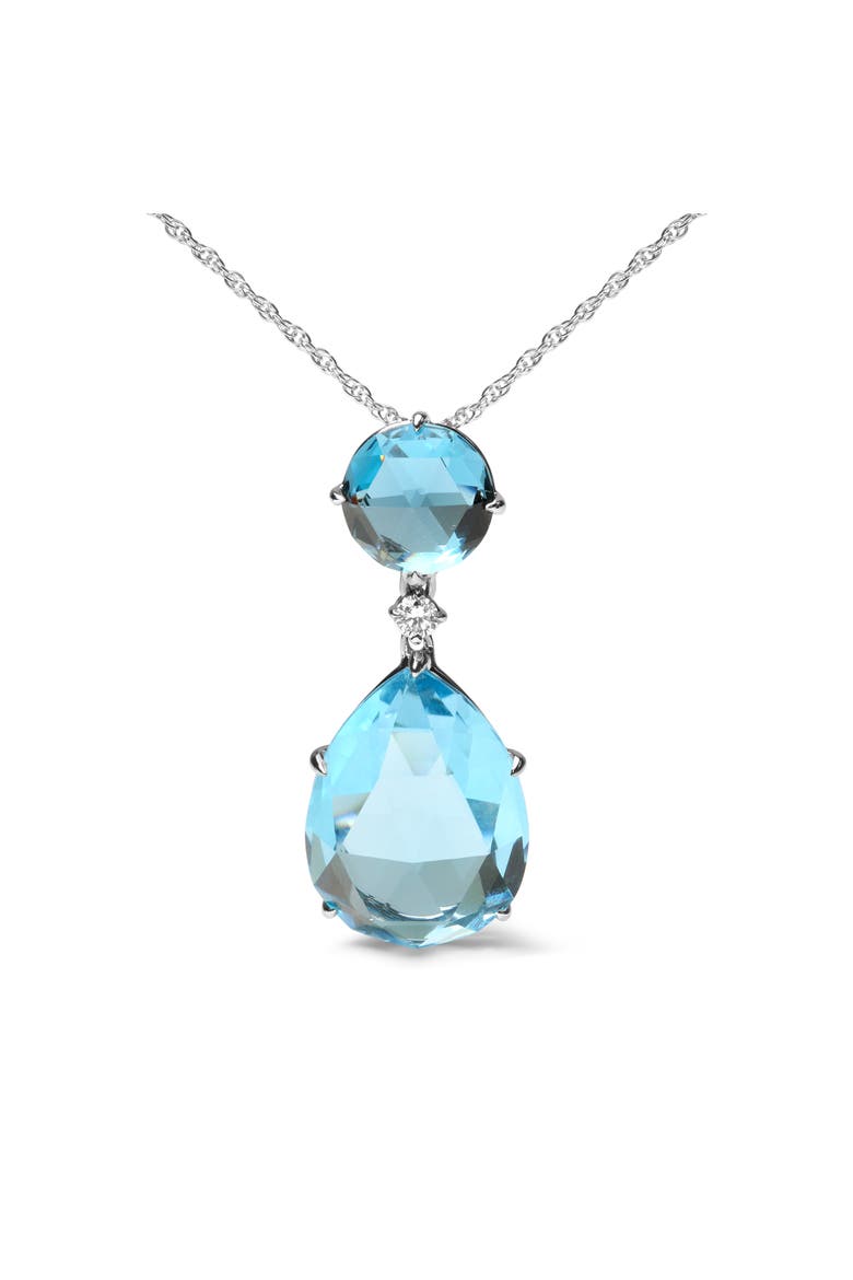 18K Gold Diamond Accent Topaz and Topaz Drop Pendant Necklace, Alternate, color, White