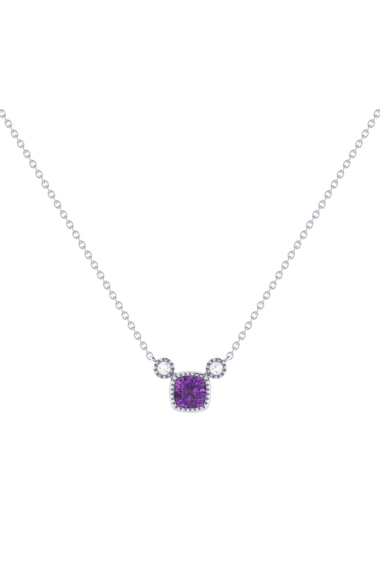 LuvMyJewelry Cushion Cut Amethyst & Diamond 14K Gold Birthstone Necklace, Main, color,