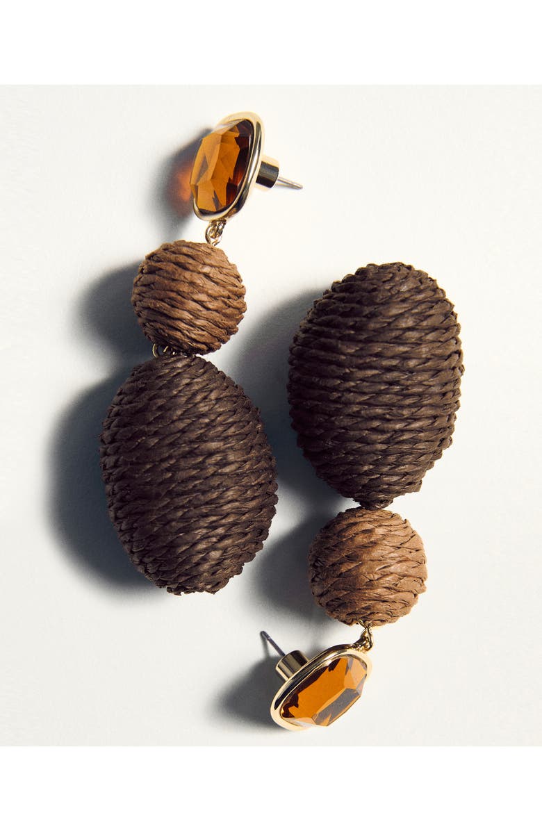 MANGO Raffia Drop Earrings, Alternate, color, Brown