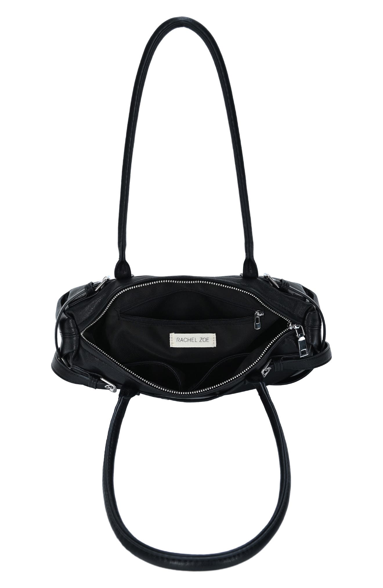 Belt Front Faux Leather Baguette Shoulder Bag, Alternate, color, BLACK
