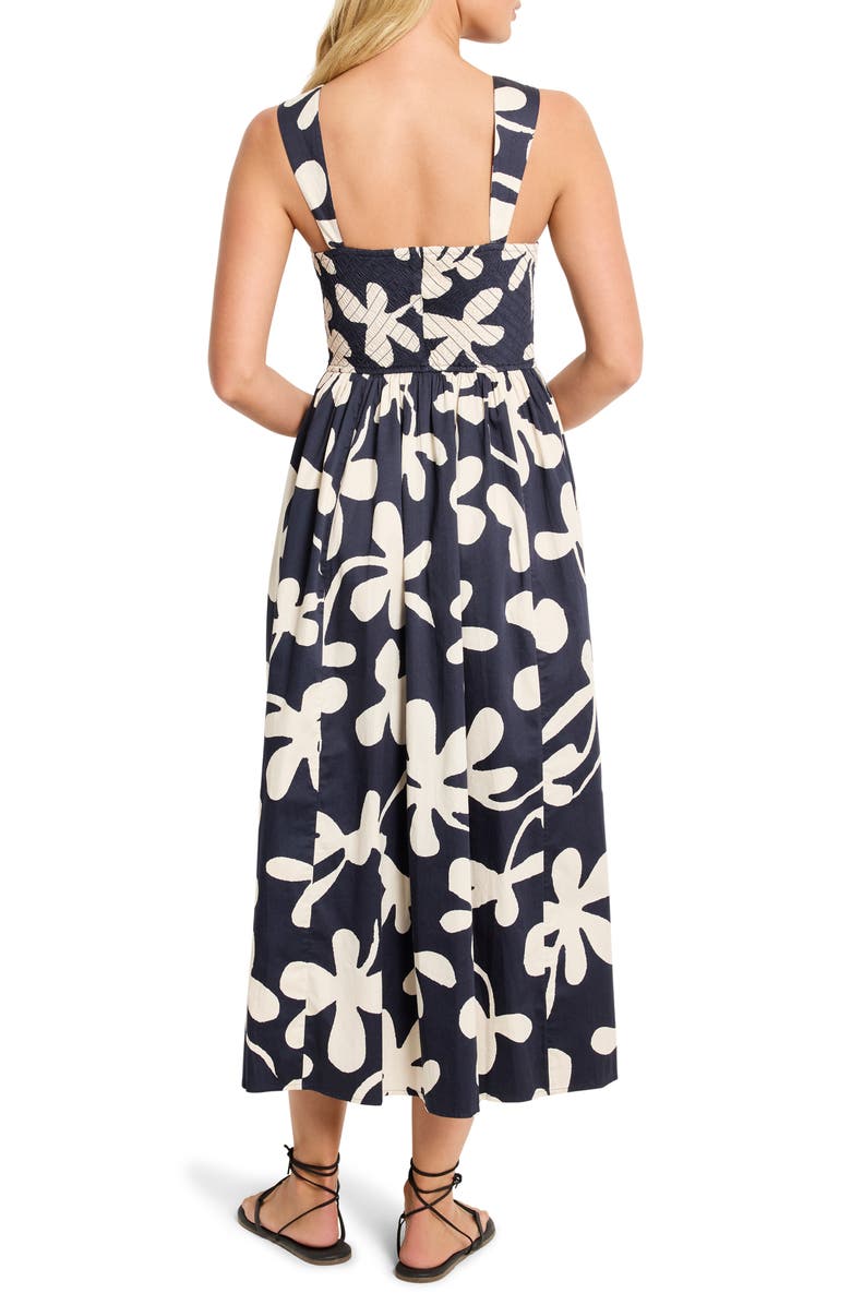 NIC+ZOE Sarah Glowing Flower Stretch Cotton Midi Sundress, Alternate, color, Indigo Multi
