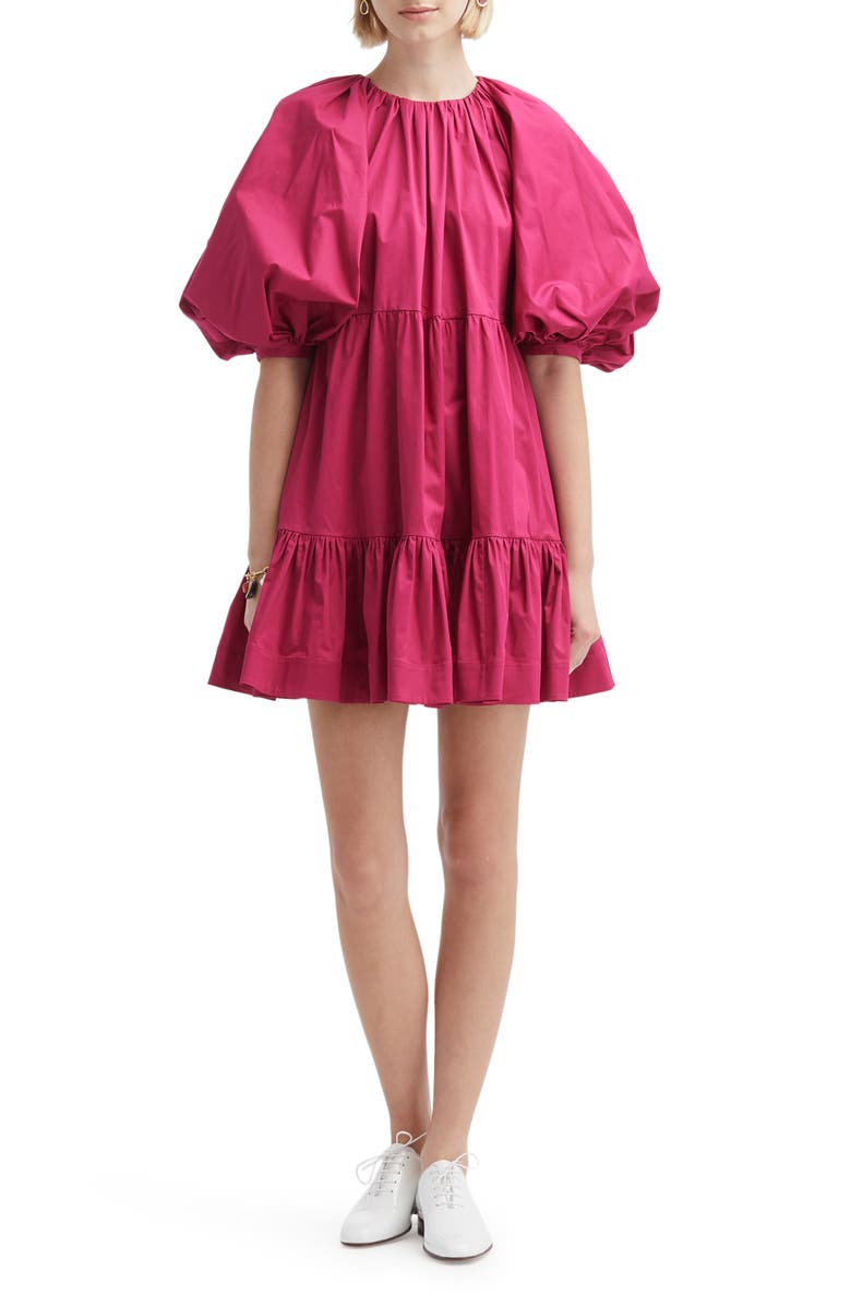 Oscar de la Renta Balloon Sleeve Bow Shift Dress, Main, color, 