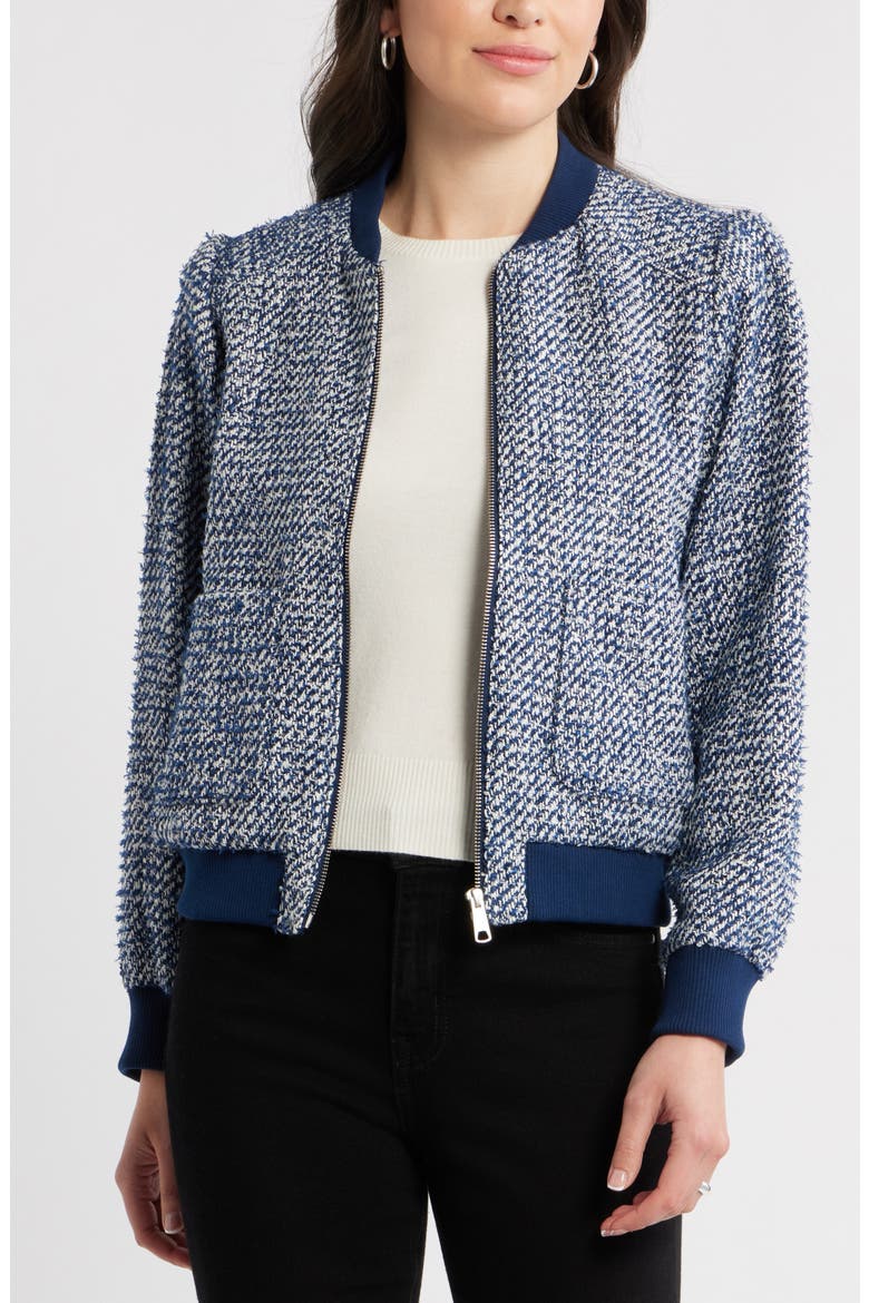 Tweed Bomber Jacket, Main, color, NAVY STILL
