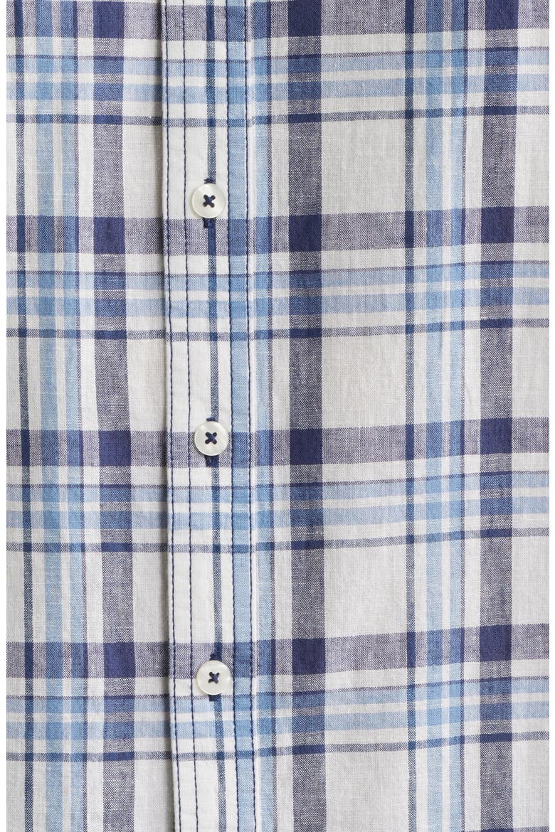 Plaji Regular Fit Plaid Cotton & Linen Button-Up Shirt, Alternate, color, BLUE