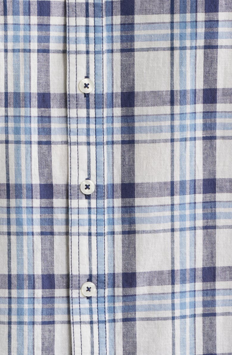 James Campbell Plaji Regular Fit Plaid Cotton & Linen Button-Up Shirt, Alternate, color, Blue
