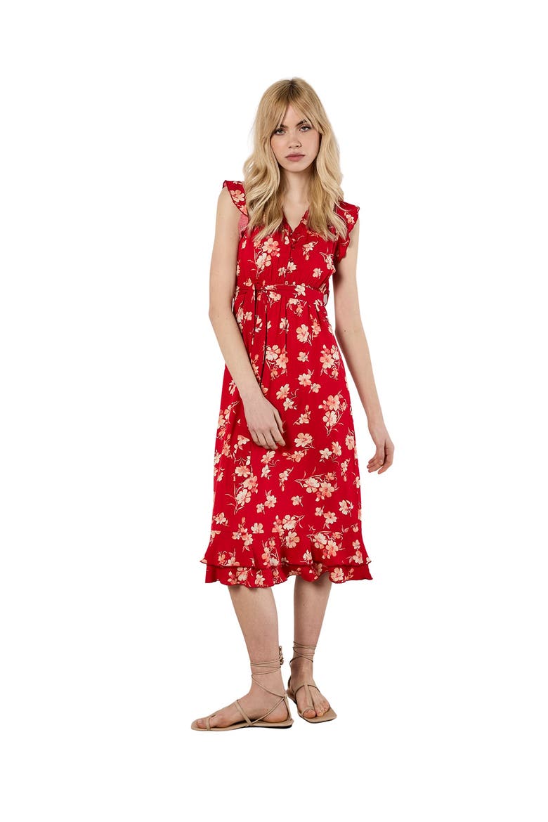 Rock Cress Floral Ditsy Midi Dress, Main, color, Red