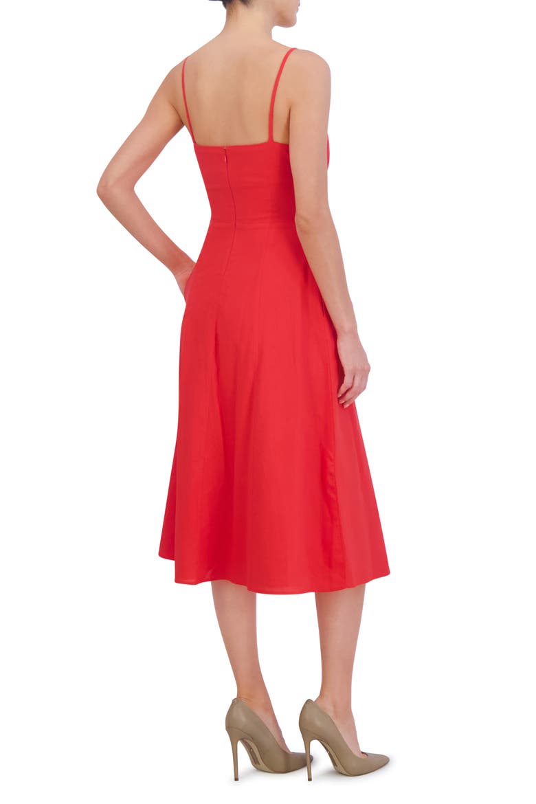 Side Tie Detail Linen Blend Midi Dress, Alternate, color, POPPY