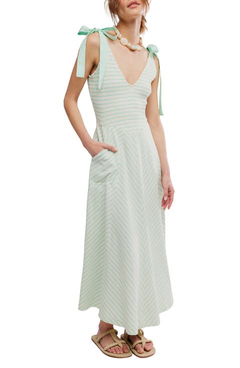 Cecelia Stripe Tie Shoulder Midi Dress