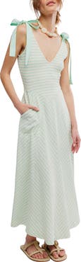 Free People Cecelia Stripe Tie Shoulder Midi Dress