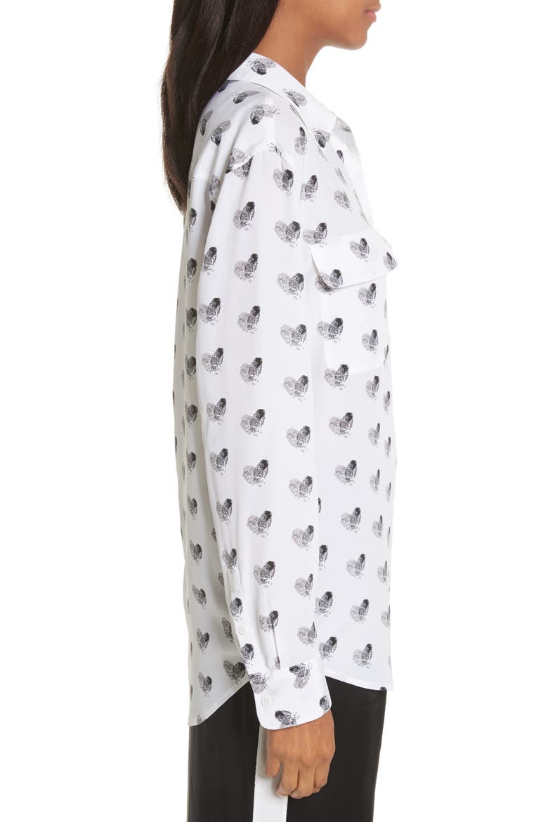 Signature Heart Print Silk Shirt, Alternate, color, BRIGHT WHITE