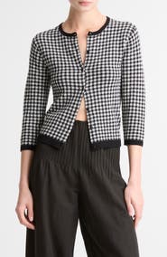 Vince Gingham Check Wool & Cotton Blend Cardigan