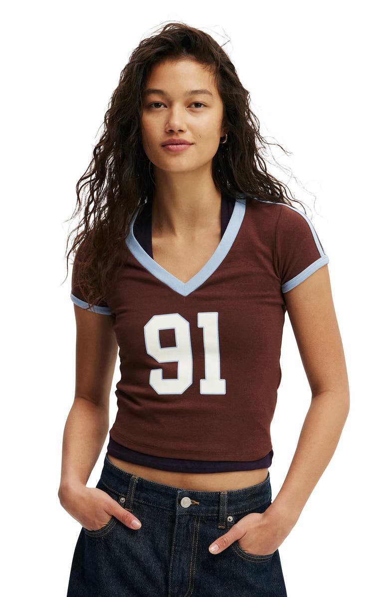 Cotton On Women's V Neck Retro Baby Graphic Tee, Main, color, 91  Brandy Brown