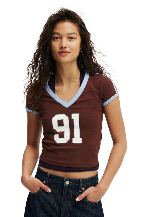 Women's V Neck Retro Baby Graphic Tee