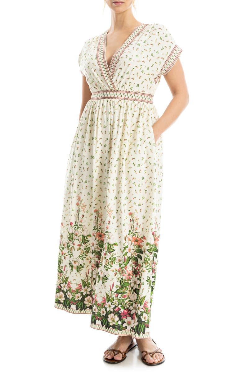 MAX STUDIO Surplice Neck Short Sleeve Maxi Dress, Alternate, color, Cream/ Pink