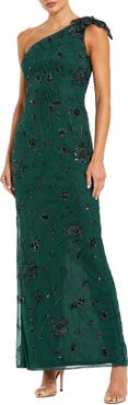 Mac Duggal Floral Embellished One Shoulder Fitted Gown