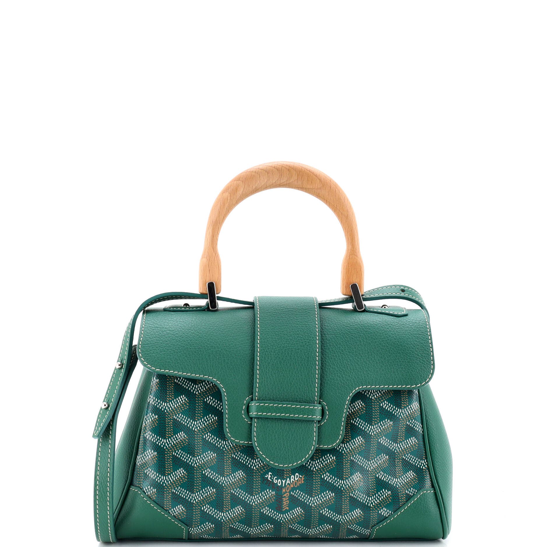 Pre-Owned Goyard Saigon Top Handle Bag Coated Canvas with Leather Mini, Main, color, Green