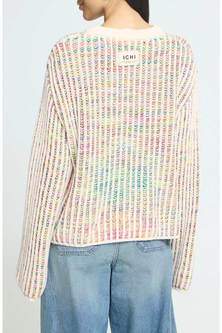 Ihanila Rib Crewneck Sweater, Alternate, color, CLOUD DANCER W MULTICOLOR