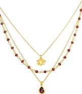 Satya Jewelry Embrace Change Garnet Lotus Triple Necklace