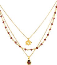 Satya Jewelry Embrace Change Garnet Lotus Triple Necklace