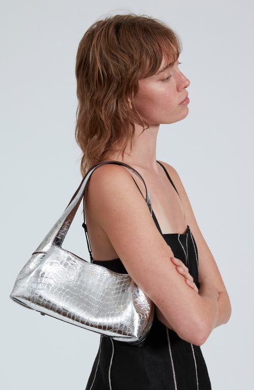 Rag & Bone Slade Croc Embossed Metallic Leather Shoulder Bag In Silver