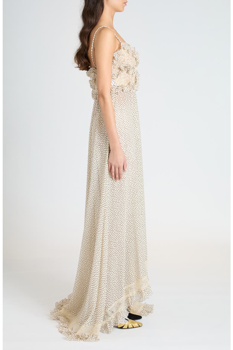 Polka Dot Ruffle Silk Georgette Gown, Alternate, color, BETULLA/ NERO