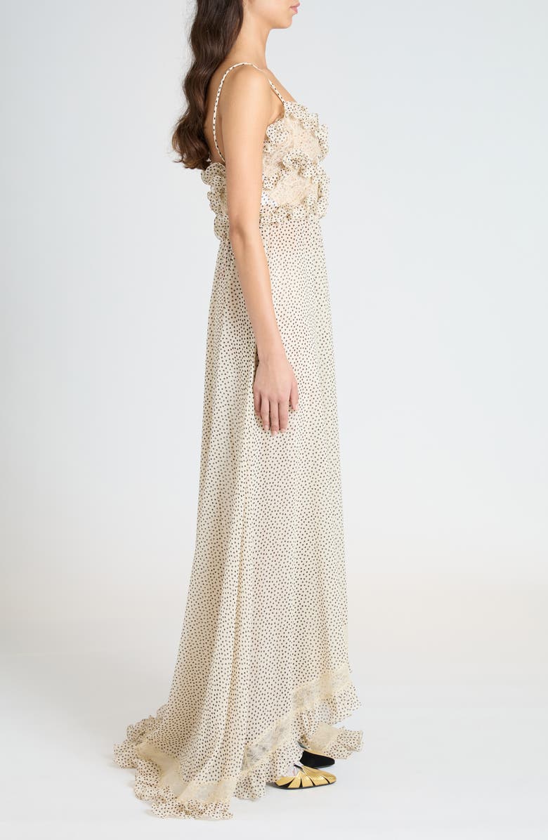 Valentino Garavani Polka Dot Ruffle Silk Georgette Gown, Alternate, color, Betulla/ Nero