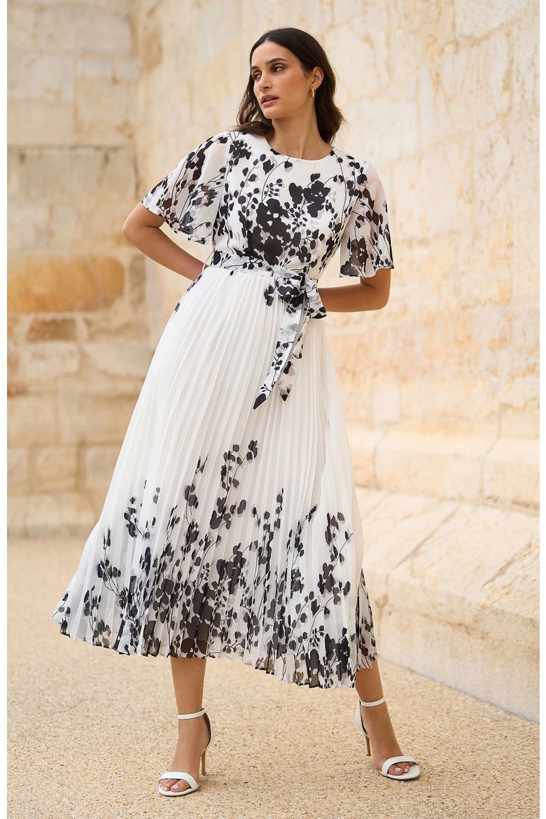 Short Sleeve Pleated Midi Dress, Alternate, color, White