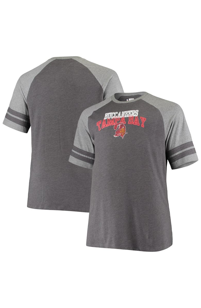 FANATICS Men's Fanatics Branded Black/Heathered Gray Tampa Bay Buccaneers Big & Tall Throwback 2-Stripe Raglan T-Shirt, Alternate, color, 
