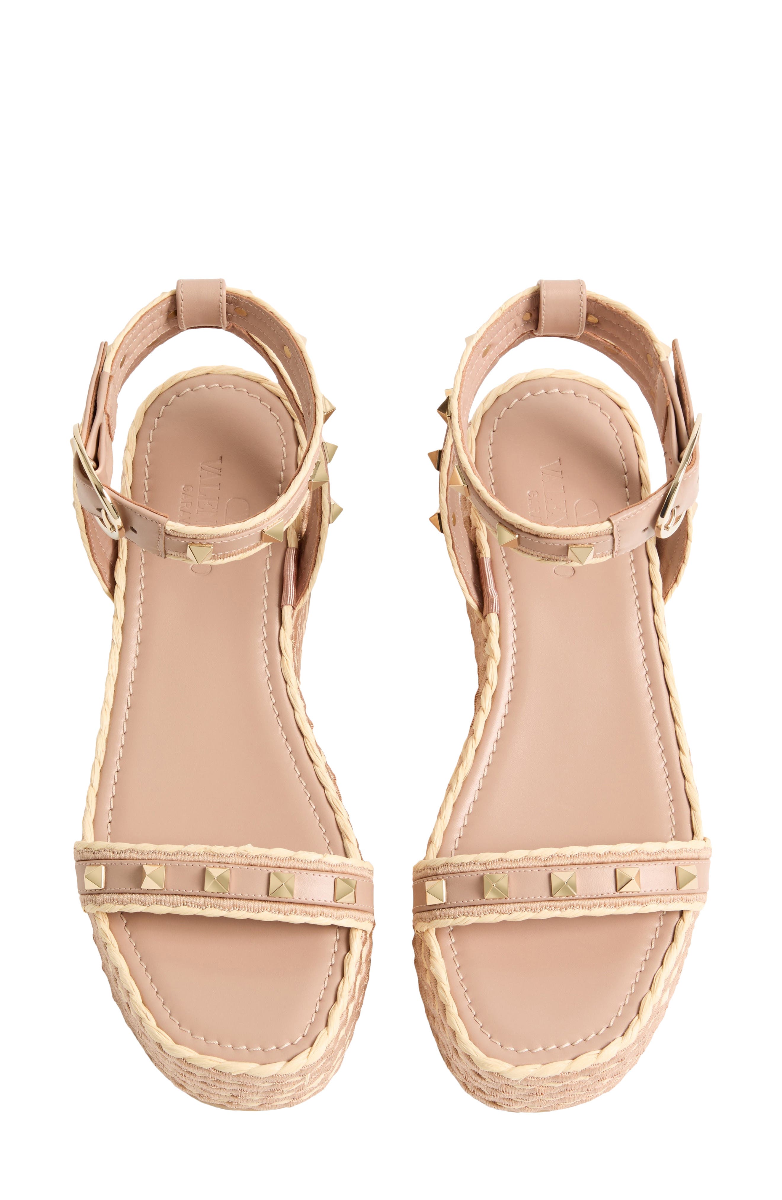 Valentino Rockstud Ankle Strap Espadrille Platform Sandal, Alternate, color, Rose