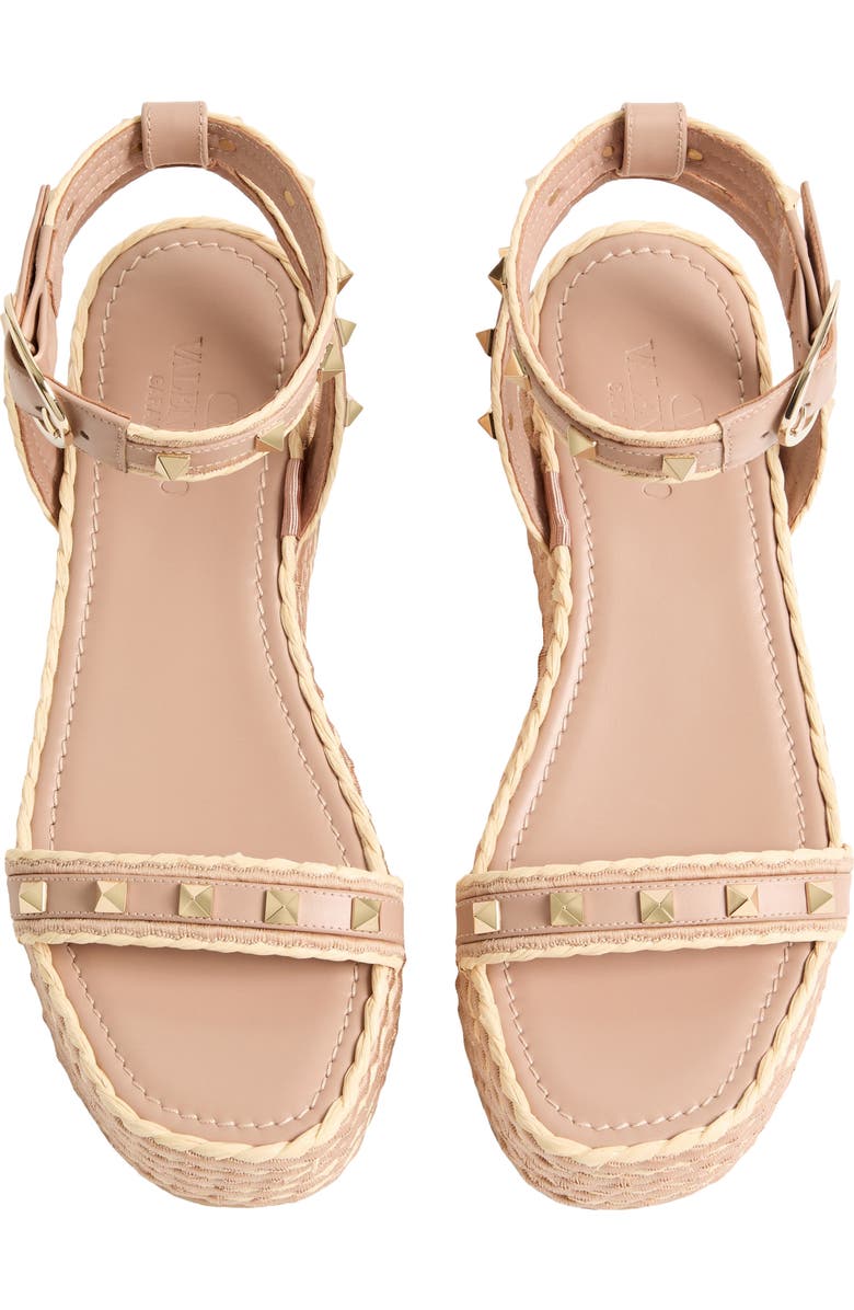 Valentino Rockstud Ankle Strap Espadrille Platform Sandal, Alternate, color, Rose