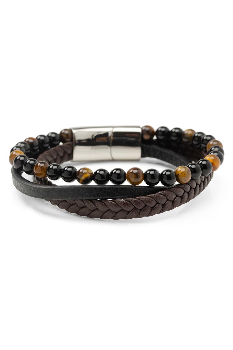 Men's Tiger's Eye & Leather Bracelet, Main, color, BROWN