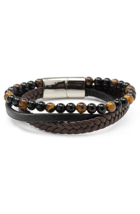 Men's Tiger's Eye & Leather Bracelet