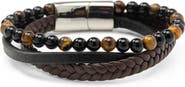 Cufflinks, Inc. Men's Tiger's Eye & Leather Bracelet