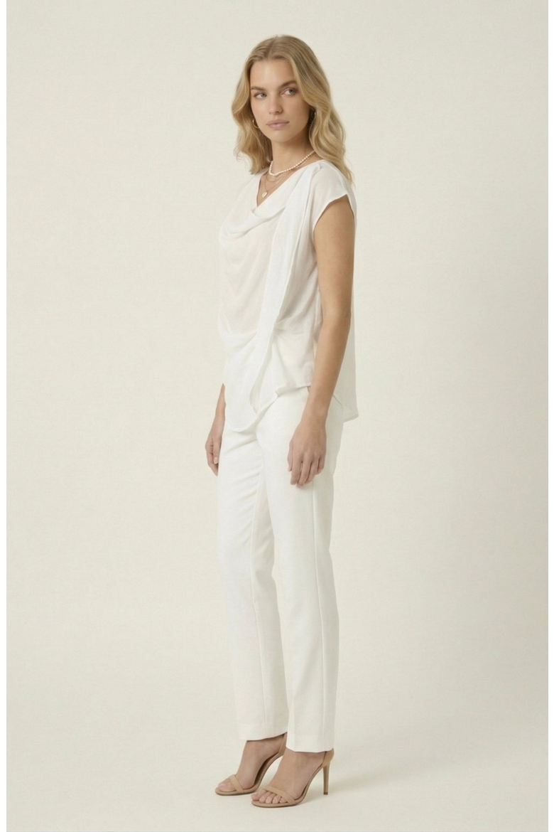 Draped Cowl Neck Top with Asymmetrical Overlay Detail, Alternate, color, Ivory