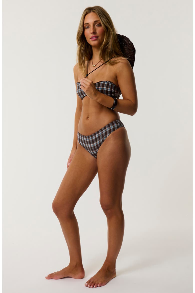 Paraiso Plaid Bandeau Bikini Top, Alternate, color, BROWN