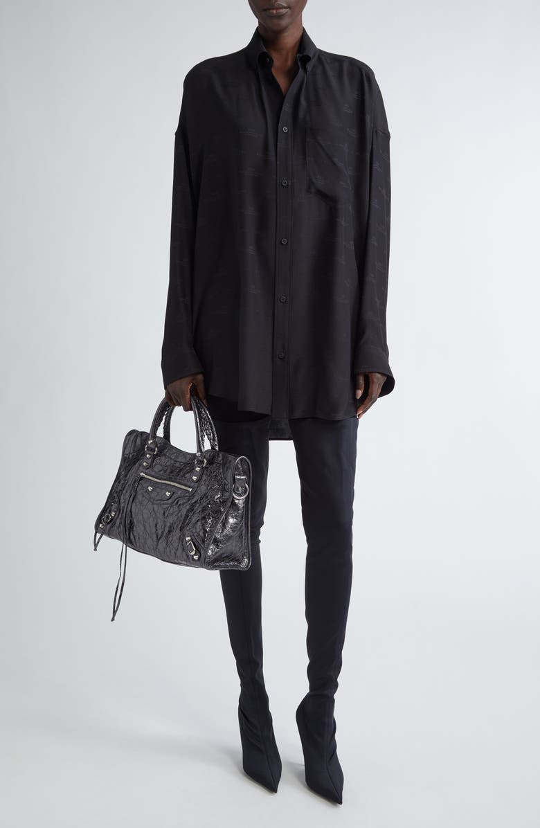 Balenciaga BB Monogram Cocoon Silk Button-Down Shirt, Alternate, color, 