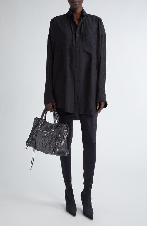 Shop Balenciaga Bb Monogram Cocoon Silk Button-down Shirt In 1000 Black