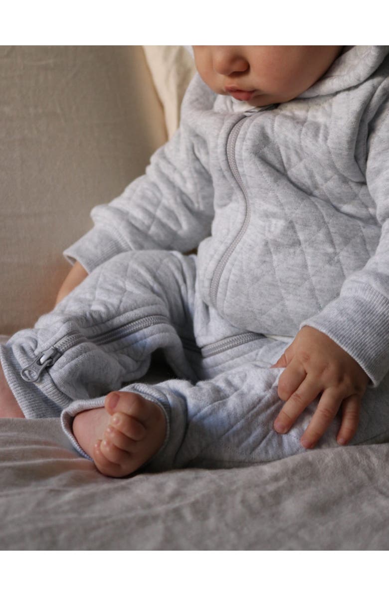 Purebaby Quilted Hooded Coverall Onsie, Alternate, color, Pale Grey Melange