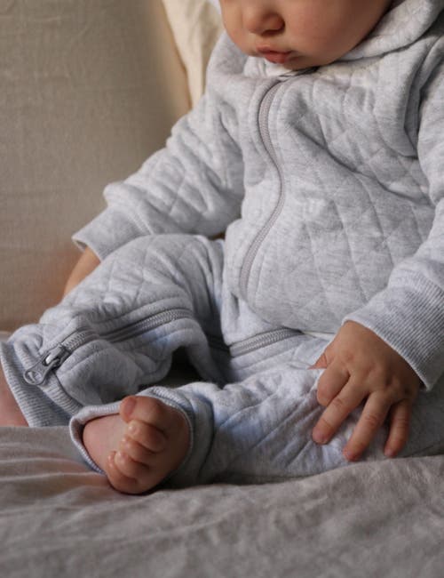 Purebaby Quilted Hooded Coverall Onsie In Gray