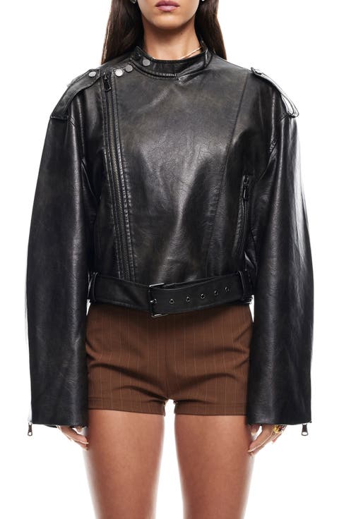 Driftwood Faux Leather Bomber Jacket