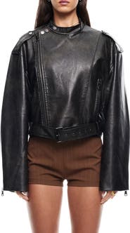 LIONESS Driftwood Faux Leather Bomber Jacket