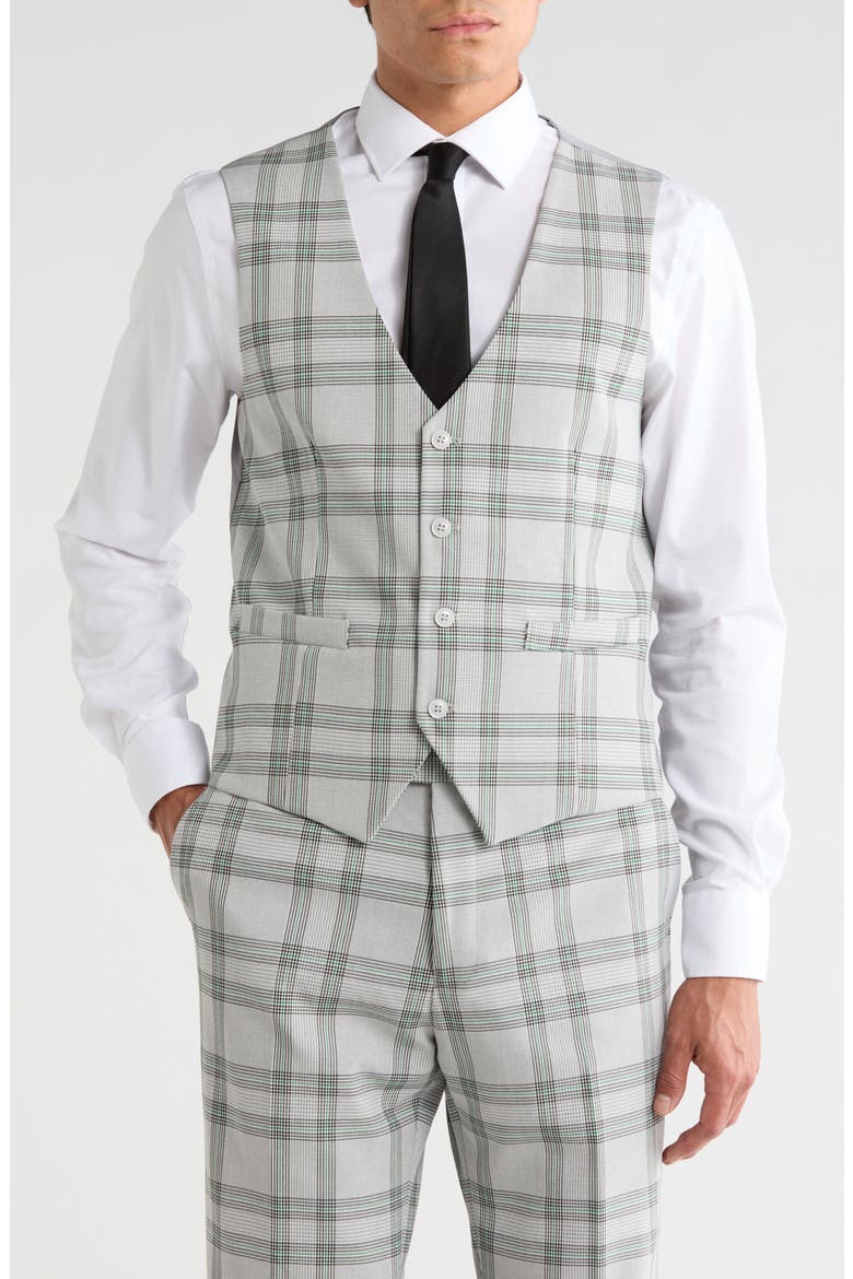 Plaid 3-Piece Peak Lapel Suit, Alternate, color, GREEN