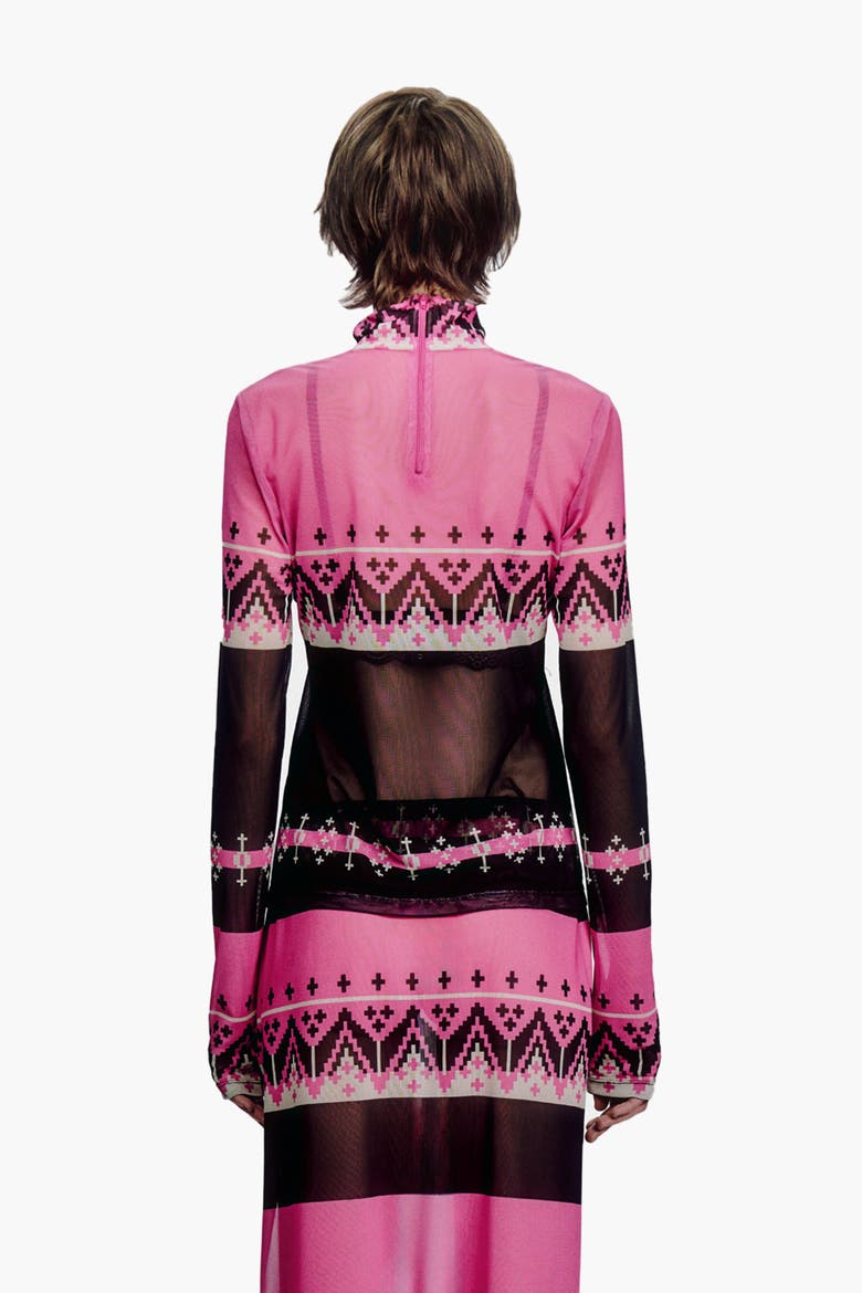 Fair Isle Mesh Turtleneck, Alternate, color, Azalea Multi