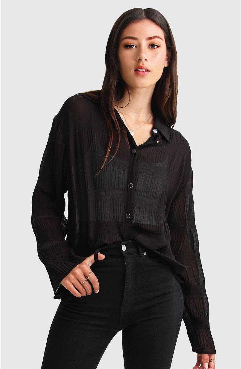 Belle & Bloom Yoko Shirred Chiffon Blouse, Main, color, Black
