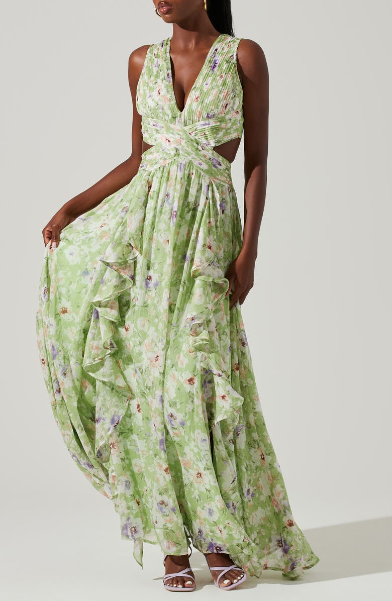 ASTR the Label Noya Floral Pleated Cutout Maxi Dress, Main, color,