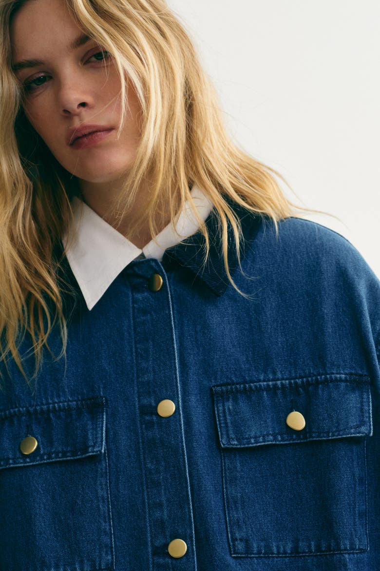 Corduroy-collar Denim Jacket, Alternate, color, Denim blue