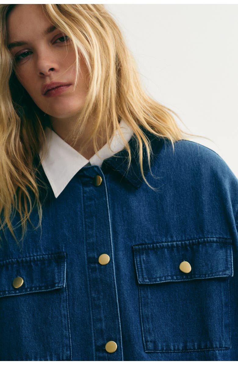 H&M Corduroy-collar Denim Jacket, Alternate, color, Denim Blue