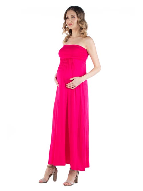 24seven Comfort Apparel Maternity Sleeveless Empire Waist Maxi Dress In Pink