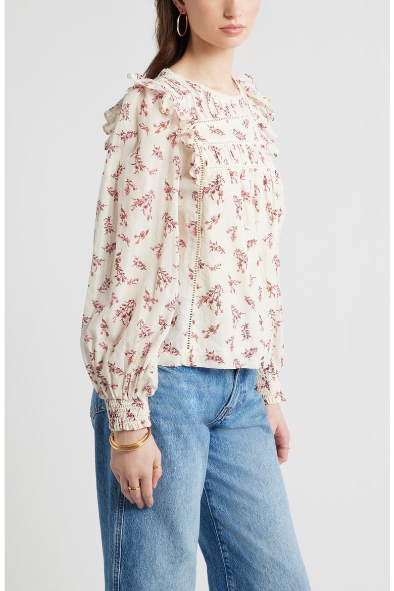 Ladder Cutout Cotton Top, Alternate, color, IVORY- PINK POSY FLORAL