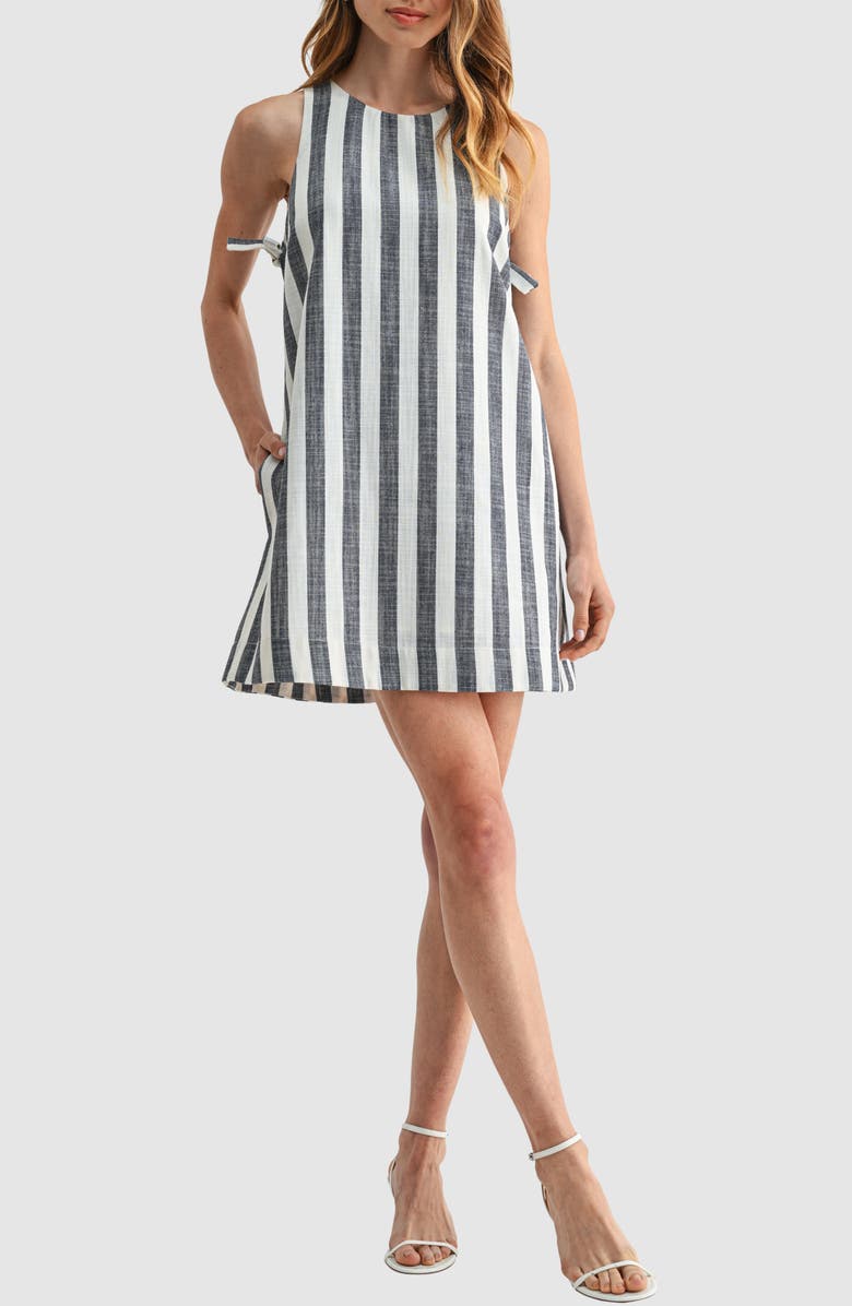 All in Favor Side Tie Shift Minidress, Main, color, Ivory Navy